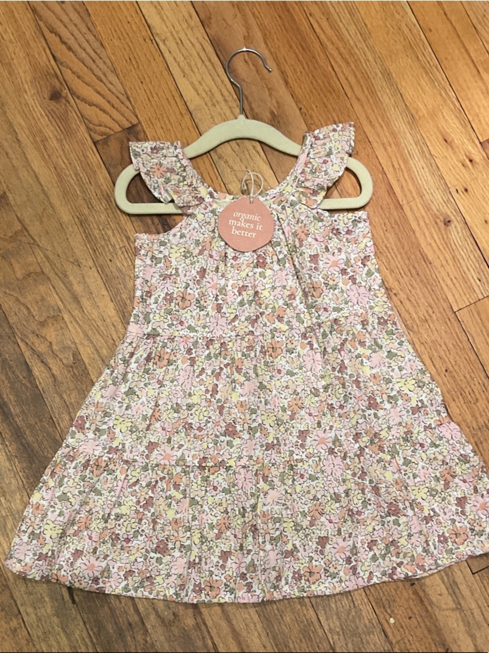 Floral Ruffle Strap Kids Dress - Pink & Cream
